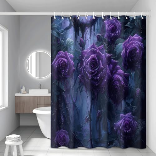 Rideau de douche polyester imperméable 180x180cm rose feuille bleue lavable pour baignoire - 2