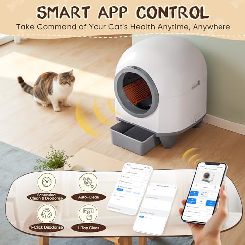 GUNJI Automatic Self-Cleaning Litter Box, 90L Large Capacity for Multiple Cats - APP Controlled with Safety Protection, Included Litter Mat & 1 Roll Garbage Bags (Gray) - Image 5
