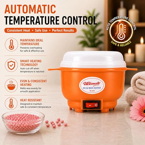 Image of Oil & Wax Heater for Melting Wax, Heating Massager Oil and Liquifying Ghee (Orange, Standard)