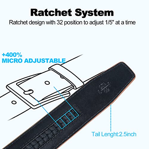 Belt Men,Leather Ratchet Belt 1 3/8" With Comfort Click Sliding Automatic Buckle In Gift Box, Adjustable Belt Trim To Fit (Brown X Belts, 36"-42" Waist Adjustable) #TOP3