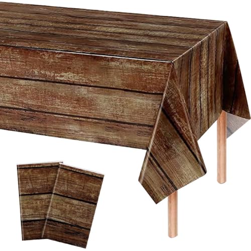 Image of 2 Pack Christmas Plastic Tablecloths Plastic Table Covers Disposable Table Cloths BBQ Picnic Birthday Wedding Party Waterproof Tablecloth Dark Wood Grain TableCovers 54 x 108 in