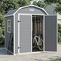 6x4.5 ft Resin Storage Shed with Floor, Outdoor Garden Shed for Backyard, Large Plastic Storage Shed with Double Doors, Weatherproof Tool Shed for Bike, Patio, Lawn