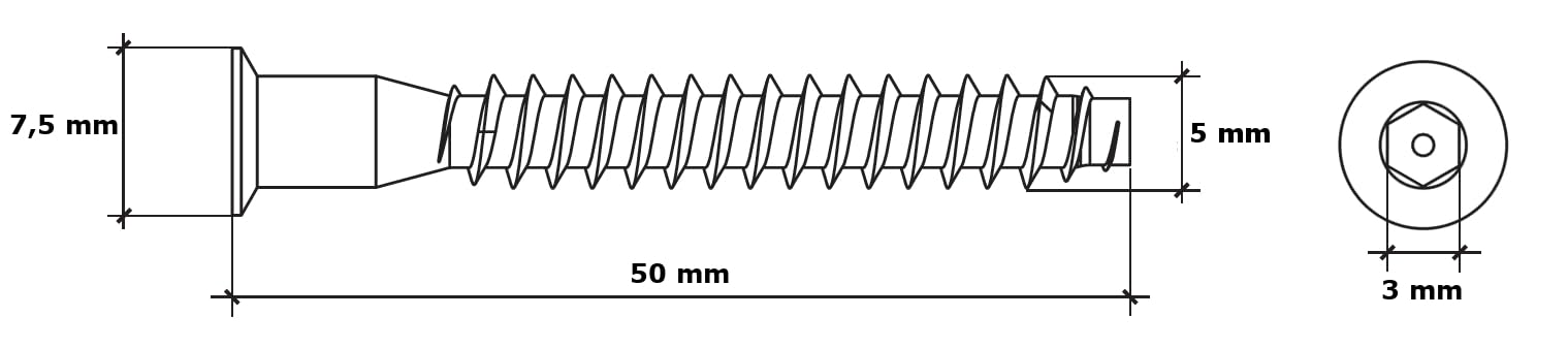 HEXATON Confirmat Screws 5 x 50 mm, 100 Pieces, Countersunk Head with Hex Socket, Fully Threaded, Zinc-Plated Steel - Image 2