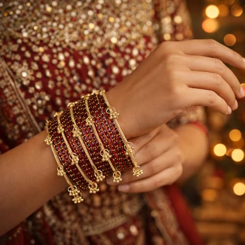 Image of Shining Diva Fashion 16 Pcs Trendy Stylish Glass & Kashmiri Ghungroo Bangles Set for Women & Girls | Traditional Festive Wedding Party Jewellery