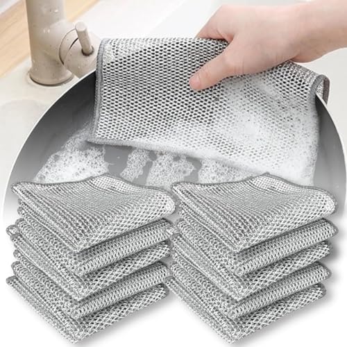 CBVRUKJ ワイヤー雑巾 金属ワイヤー ふきん 多機能の傷防止シルクふきん 家庭用キッチン用クリーニングクロス 再利用可能 こびりつきにくい調理器具に最適 食器 シンク カウンター 調理台をこすり洗いします すすぎが簡単(10個入)