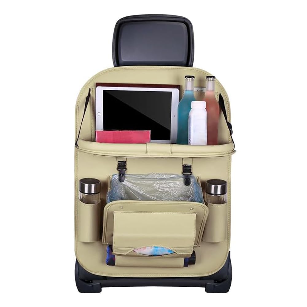 EJHJH Car Backseat Organiser for Volvo C30, Car Seat Organiser Foldable Car Boot Organiser PU Leather Kick Mat,Beige