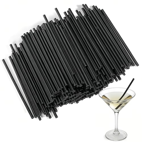 [200 Pcs] 5 Inch Cocktail Straws Bar Straws - 0.16 Wide Sturdy Plastic Short Straw for Drinks Margarita Martini Whiskey Disposable Black Drinking Small Straw for Bar Cafe Party and Daily Use