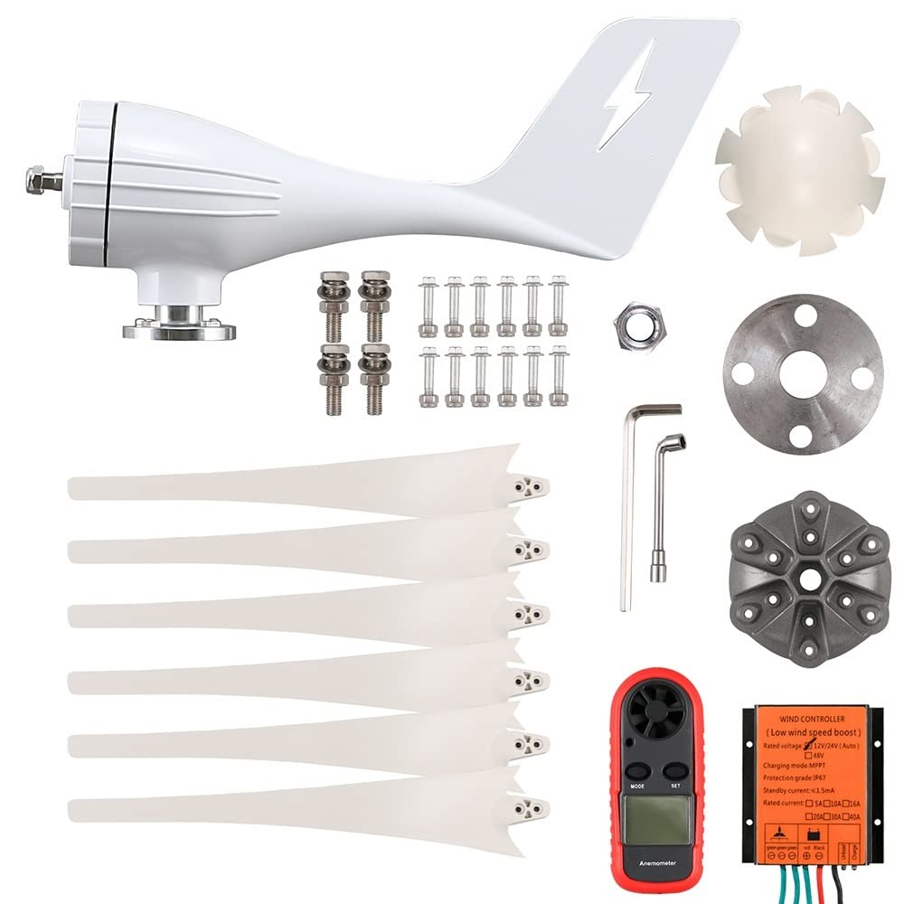 Aerogeneradores, 6 aspas molinos de viento aerogenerador energía 3000W 12V 24V 48V con controlador de carga Mppt for uso doméstico de viento,Turbina Eólica(With Mppt Controller,24V)