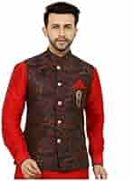 Buy Amzira Men's Ethnic Wear Silk Blend Red Printed Nehru
