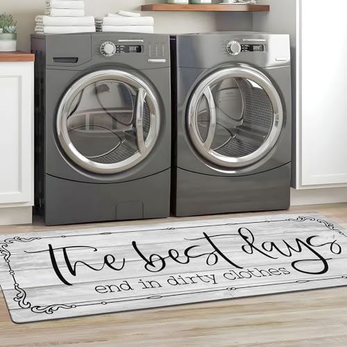 KOZYFLY Laundry Room Rug Runner 20"x60" Non Slip Kitchen Rugs Washable Laundry Room Mat Waterproof Mudroom Floor Carpet Runner Farmhouse Decor, 1.7x5ft, Light Grey, The Best Days