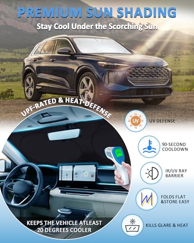 Image of Windshield Sun Shade for 2018-2025 2026 Audi Q5 /SQ5 Sun Visor Protector | Sunshade Fit Q5 Sportback SUV Accessories Foldable Upgrade Front Window Sun Visor Protector Blocks UV Rays