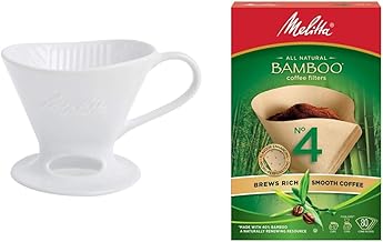 Melitta SS PO WH Ceramic Signature Series Pour-Over Coffee Maker, Glossy White & 625000 Bamboo Super Premium Coffee Filters, Green - 80 Count
