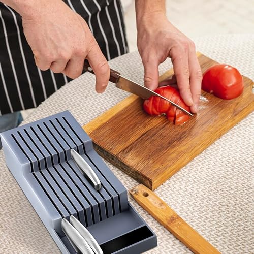 Retoo Ceppo Portacoltelli da 40 cm per 18 Coltelli, Professionale a Due Livelli, Universale per 6 Grandi Coltelli da Cucina, Cassetto per Utensili, Ufficio, Officina, Grigio - immagine 5