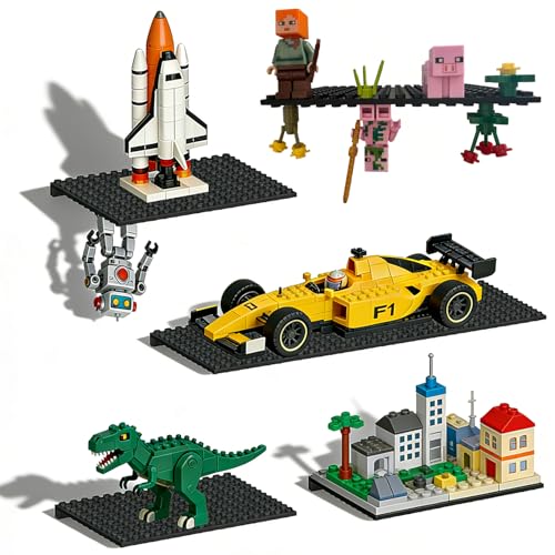 TERDEWE 6 Pack Floating Shelves Wall Organizer for Lego Building Bricks,16x13 Studs for Display and Protect Completed Legos Projects, Dual-Sided Display Shelves for Room Decor,Black