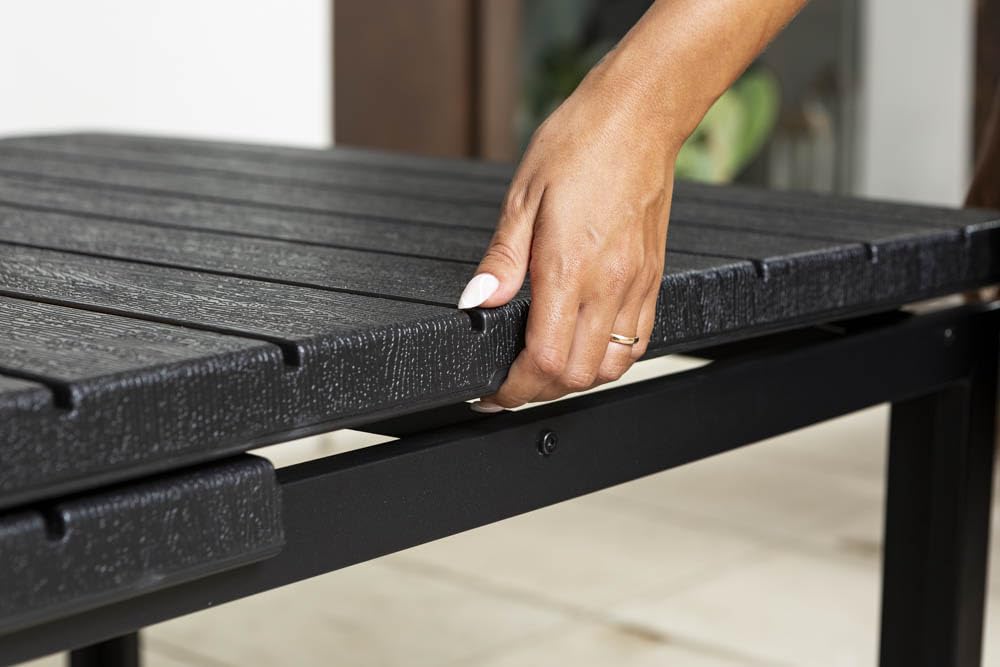 SIEDITI FUORI E DENTRO Mesa de exterior/jardín extensible 180/240 x 90 cm con patas de acero y tapa de polietileno efecto madera, hasta 10 personas Thomas XL (antracita)