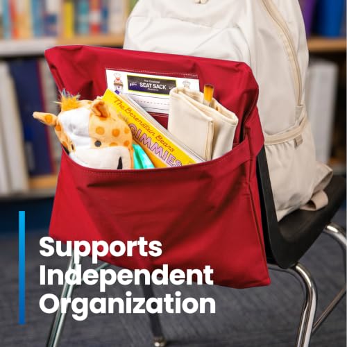 Image of Seat Sack Student Chair Storage Pocket - 12 inch, Single Pocket, Classroom Chair Organizer for Student Desks, Durable Over-the-Chair Storage, Multi Color, 25-Pack