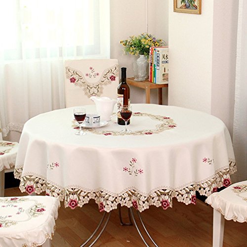 QXFSMILE Embroidered Floral Fabric Classy Cutwork Round Tablecloth White Round 70 Inch