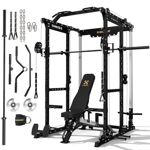 Gxmmat X6 Power Cage, 2200LB Multi-Function Power Rack with Independent Dual Aluminum Pulley System, Squat Rack for Home Gym Strength Training Equipment, Heavy-Duty Steel Construction