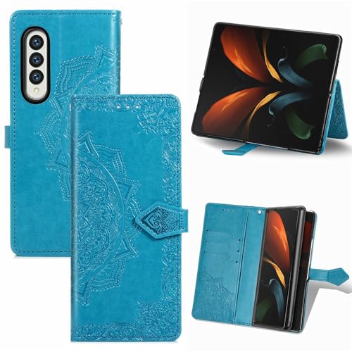 Coque Samsung Z Fold 6 bleu avec portefeuille et rabat magnétique antichoc