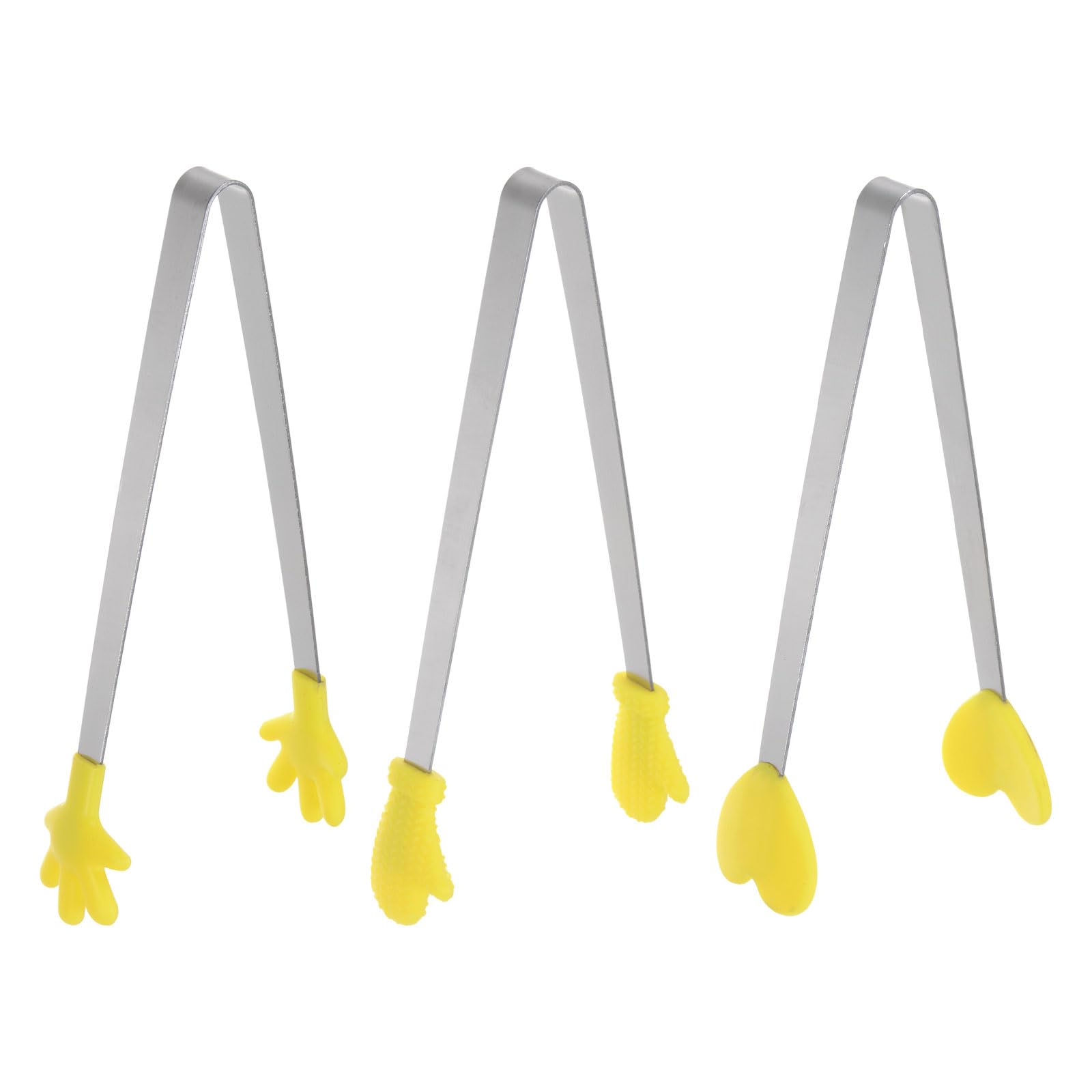 sourcing map Mini Food Tongs 5.5" Pattern Shape Stainless Steel with Silicon Tips Small Cooking Tongs Kitchen Food Tongs Serving Tongs for Cooking Grilling BBQ Barbecue Kitchen, Yellow