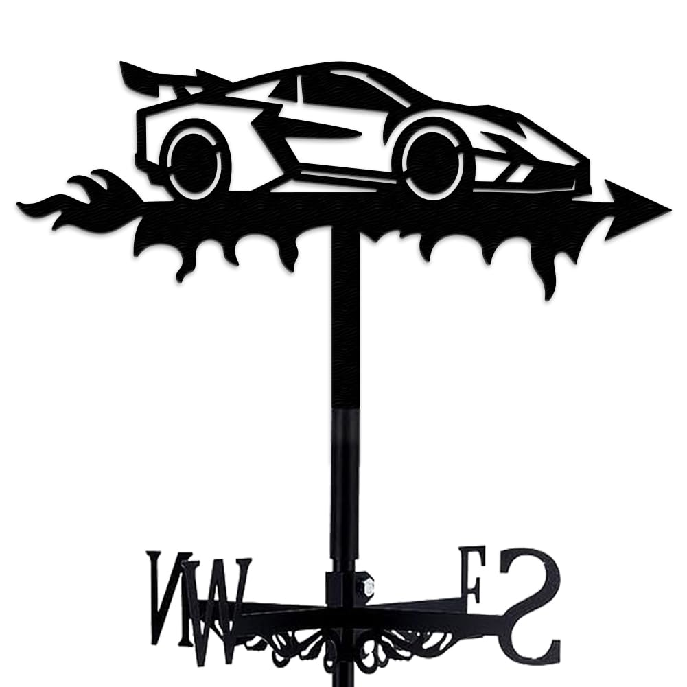 WIQUYBML Car Weathervane Metal Wind Vane Racing Decoration Direction Indicator Stake Mount Ornament for Farmhouse Yard Roof Outdoor
