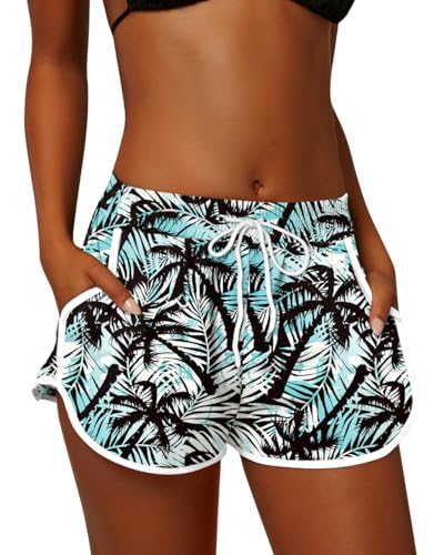 Image of For G and PL Women Summer Floral Beach Boardshorts with Pockets Swim Trunks