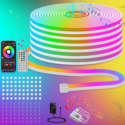 Image of Ledagic 100ft RGB LED Neon Rope Lights with App, Remote Control, IP65 Waterproof Neon Light Strip Outdoor Indoor, DIY Design Flexible Led Strip Lights for Bedroom Essentials, Gaming Accessories