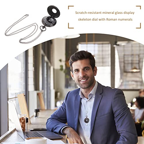NICERIO Relógio de Bolso Unissex Retrô Vintage Estilo Romano Steampunk Quartzo Numerais (Preto)