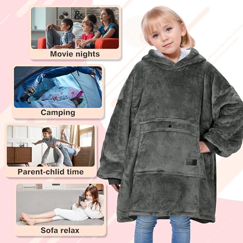image for Catalonia Blanket Hoodie for Kids, Oversized Wearable Sherpa Sweatshir