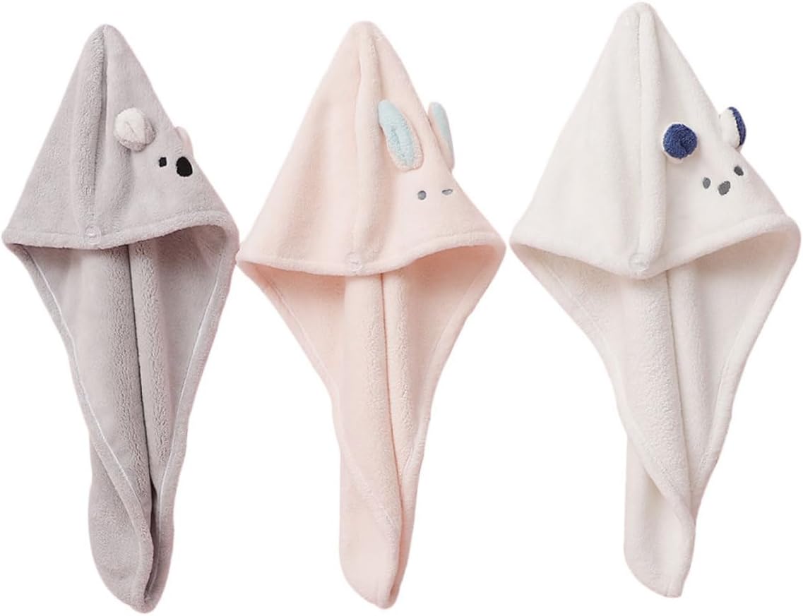 Beavorty 3pcs Coral Fleece Hair Drying Caps Plush Absorbent Anti Frizz Hair Towels for Women Bathroom Shower Use