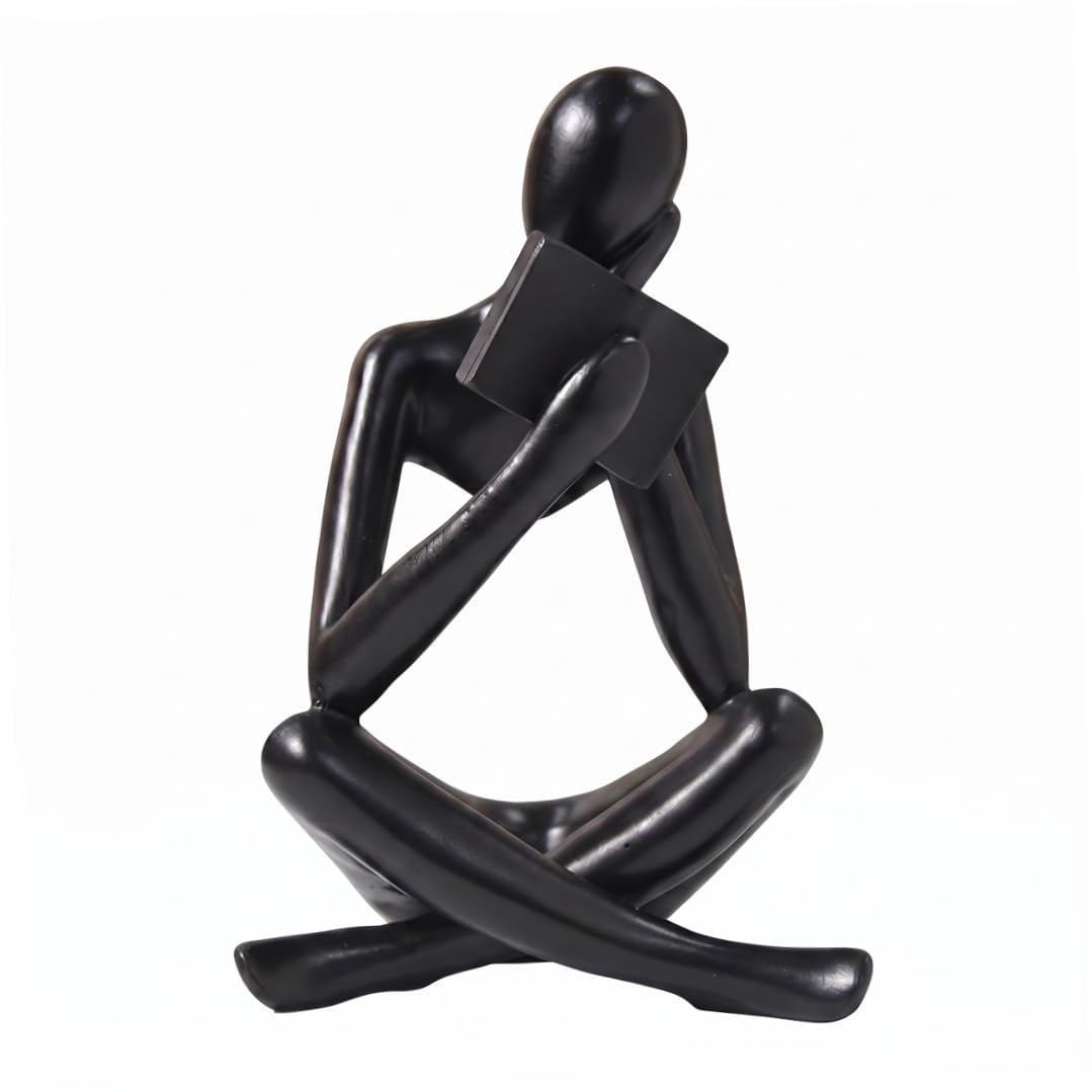 Imooreshine Abstract Reading Figurines, Modern Home Office Desk Decor for Living Room Office Shelf, Black