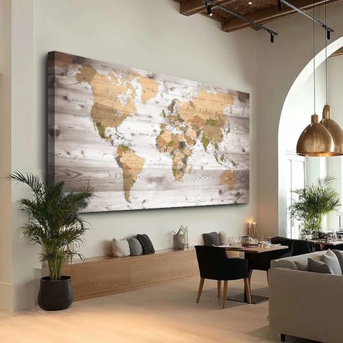 canvas Wall Art 20“x40 lagre map of the world Painting Ready to Hang Framed World Map Artwork Prints for Home - Image 3