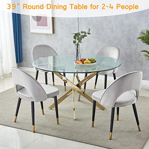 Modern Rectangular Glass Dining Table, Contemporary Dining Table With Tempered Glass Top & Chrome Steel Legs For 4 Or 6 Person, Home Office Kitchen Dining Room Table Furniture (39In-Gold 1) #TOP4