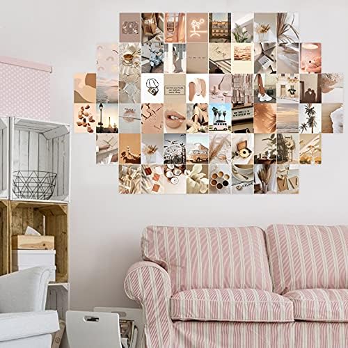 60PCS Boho Aesthetic Pictures Wall Collage Kit, Photo Collection Collage Dorm Decor for Girl Teens and Women, Beige Wall Prints Kit, Small Posters for Room Bedroom Aesthetic