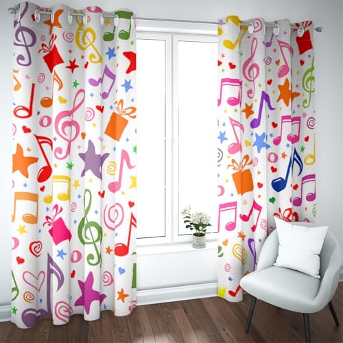 UIRINGART Tema música Cortinas Opacas Multicolor Estrellas Amor Patrón Notas Musicales Cortinas Ventana con Aislamiento térmico para Sala Estar Dormitorio 2 Paneles H240xB140