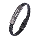 Mens Braid Leather Bracelet Engraved a Delicate Longitude Latitude Custom Coordinate Bracelet for Men ,GPS Coordinate Bracelet for Him,Couple Coordinate Bracelet,Father's Day Gifts For Husband Dad 7.4/8.2/9