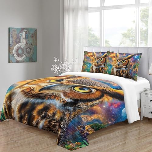 Housse de couette hibou 3 pièces 260x220cm en microfibre super douce