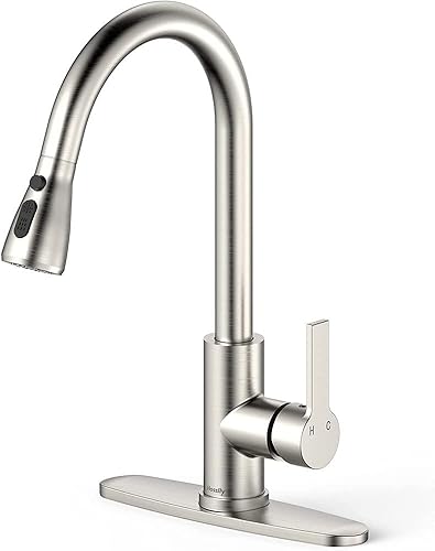 ShiningLove Grifo de cocina moderno con rociador extraíble, grifo de fregadero de acero inoxidable de una sola manija para fregadero de cocina,