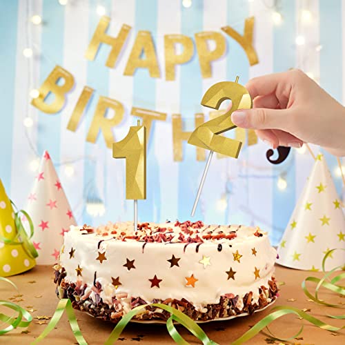 Number Birthday Candles(7 Candle Gold) 3D Diamond Shape Number Happy Birthday Cake Candles for Birthday Party Wedding Decoration Reunions Theme Party - Thumbnail 4