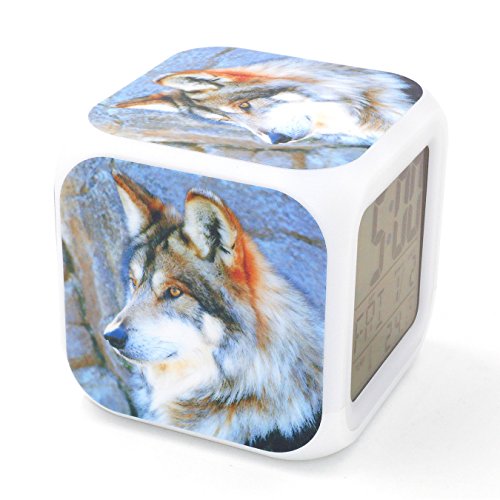 Bofy Led Alarm Clock Wolf Head Animal Pattern Personality Creative Noiseless Multi-Functional Electronic Desk Table Digital Alarm Clock For Unisex Adults Kids Toy Gift #TOP1