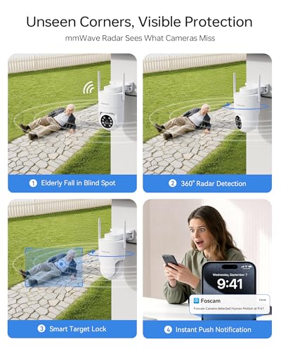 FOSCAM 4K Security Camera Outdoor, Full Space Sense WiFi Camera 360° Radar Auto-Tracking, No-Blind-Spot View, Human/Car/Motion/Sound Detection, Color Night Vision, IP66 Compatible with Alexa thumbnail 2
