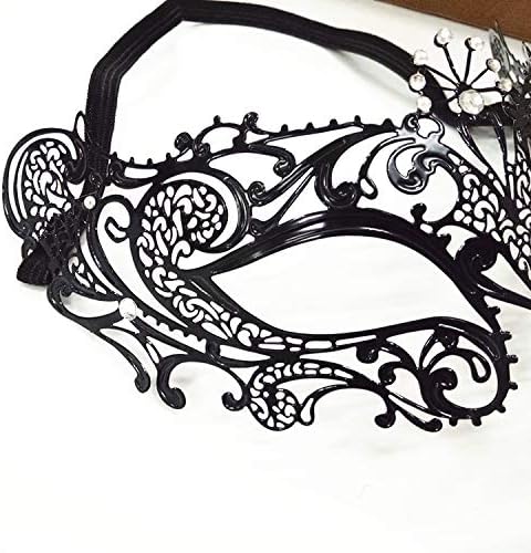Miniatura 5 de FaceWood Máscara de mascarada para mujer, máscara de metal ultraligera brillante con diamantes de imitación veneciana, bonita fiesta, noche, baile