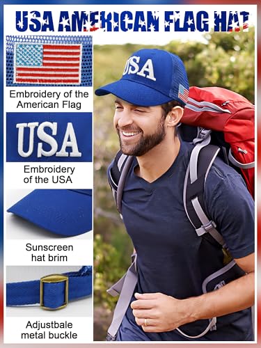 Image of 4Pcs USA Hats for Men Patriotic Hat Embroidered American Flag Baseball Cap | Classic USA Hat & USA Cap Set | 100% Cotton | American Flag Hats for Men Women | Adjustable Baseball Cap for Daily Wear