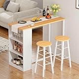 SogesHome Juego de mesa de bar con 2 sillas de cocina, mesa de comedor con 3 estantes, consola para el pasillo, comedor, salón, 91 x 49,5 x 91 cm