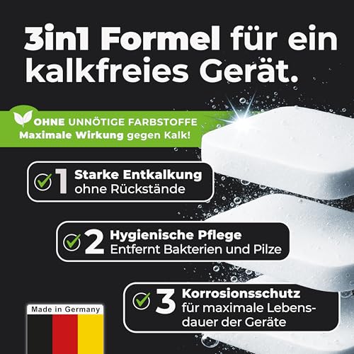 CLENESSO 3-in-1 Entkalker für Kaffeevollautomat & Kaffeemaschinen (50 Stück) – Entkalkungstabletten kompatibel mit Siemens eq Series, Jura, Krups, Delonghi, Philips, Miele uvm. - Beste Entkalkung