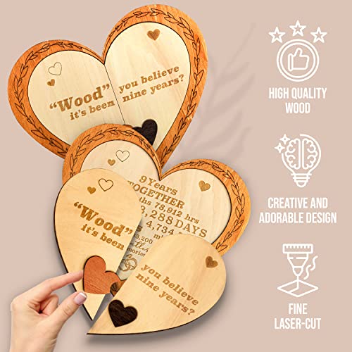 Stofinity 9 Year Anniversary Wood Gifts For Her Him - 9Th Wedding Gifts Anniversary For Husband Wife, Nine Years Anniversary For Married Couple, 9 Years Of Marriage Wood Heart Plaque Decoration Ideas #TOP4