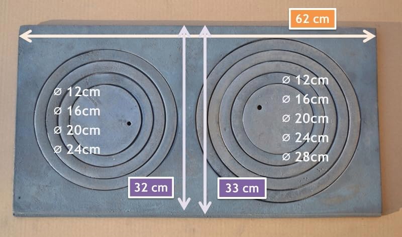 SEZAM Placa de fundición para horno con 2 agujeros, 62 x 32 cm, placa de carbón de hierro fundido gris