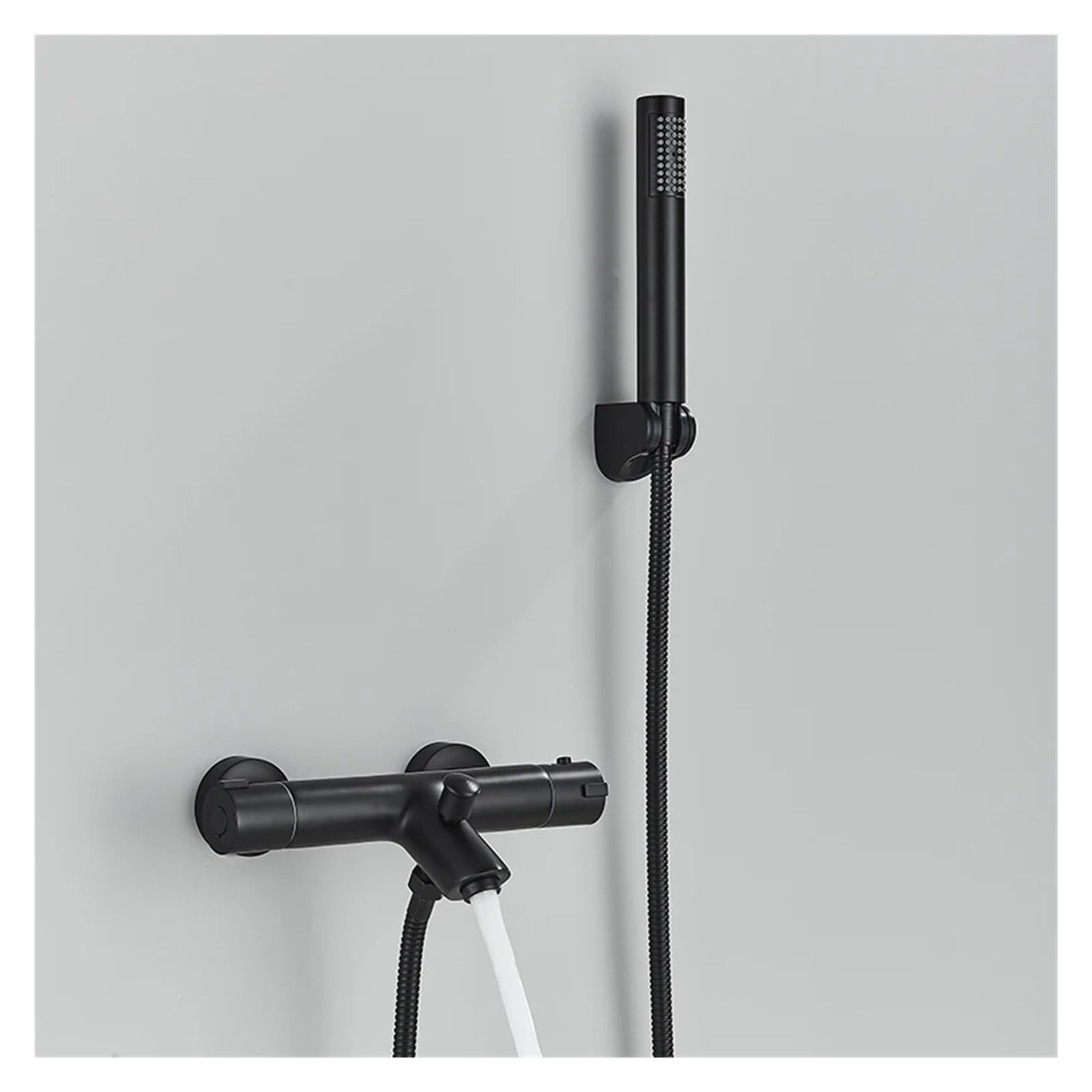 Baignoire thermostatique noire avec mitigeur mural et grue de douche de salle de bain