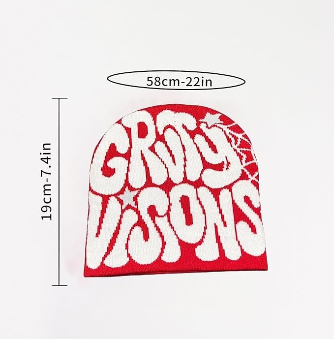 Image of Printed Beanie Hat, Beanies Y2K Winter Hats Streetwear Skull Cap Double-Layer Knitted Beanies Warm Knit Beanie, Hip Hop Streetwear Clothing