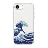 FancyCase Compatible with iPhone 16e Case (6.1inch)-Cool Ocean Waves Design Retro Scenic Nature Landscape Beach Pattern Flexible TPU Protective Clear Case (Big Wave)